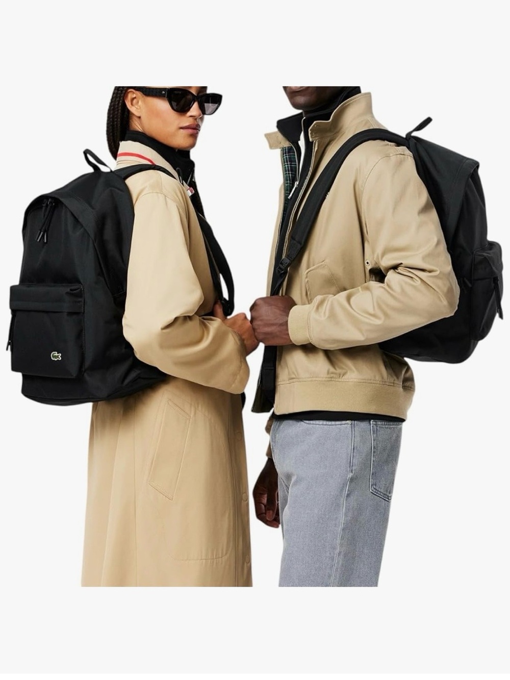 Lacoste Black Casual Zip-Front Backpack